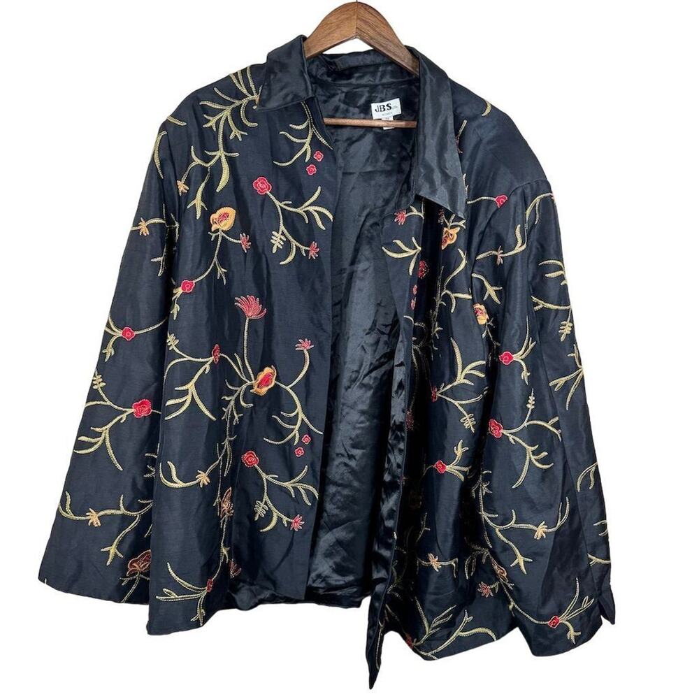 J.B.S. Ltd Women's 5XL Black Floral Embroidered Vintage Jacket